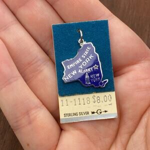 Vintage Griffith 925 Sterling Silver "New York" State Map Pendant Bracelet Charm